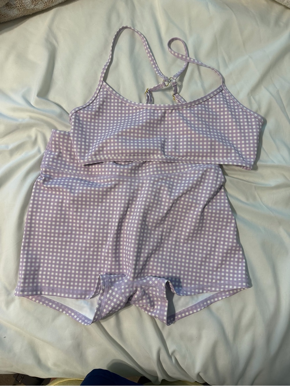 Women’s Lavender Gingham Lounge Bra and Short Set